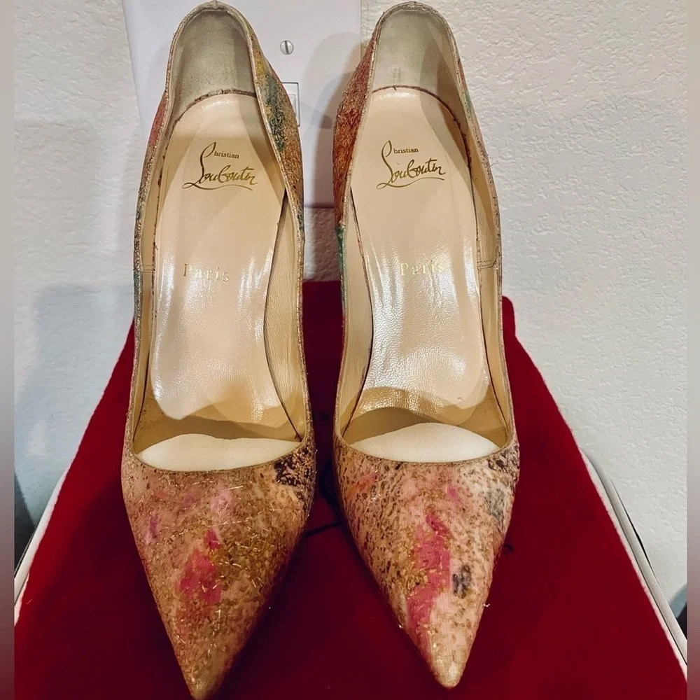 Christian Louboutin So Kate, Multicolor Abstract Cork Glitter Pumps, EU39